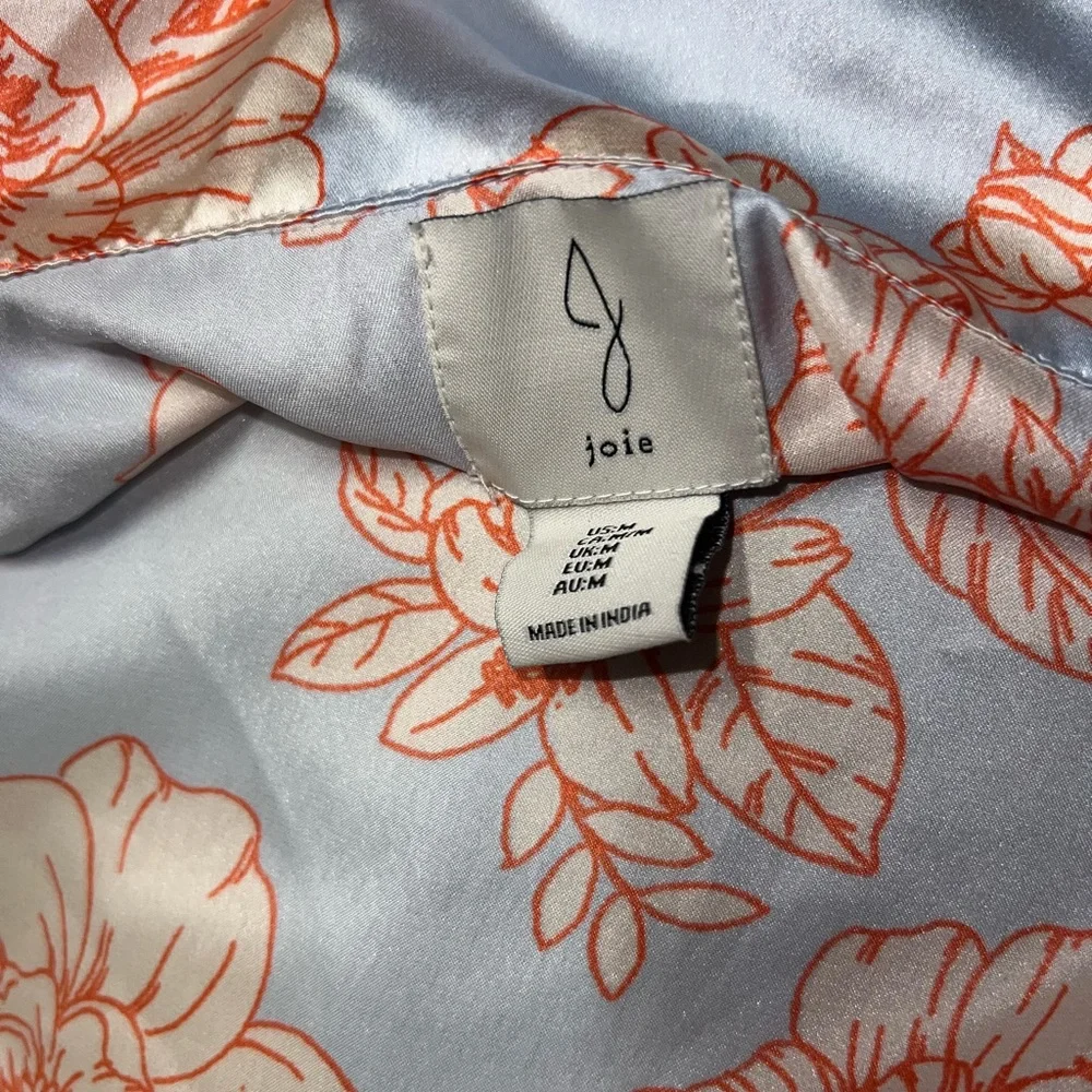 Joie‎ top Satin Pajamas Sz m Blue Orange Floral Pockets